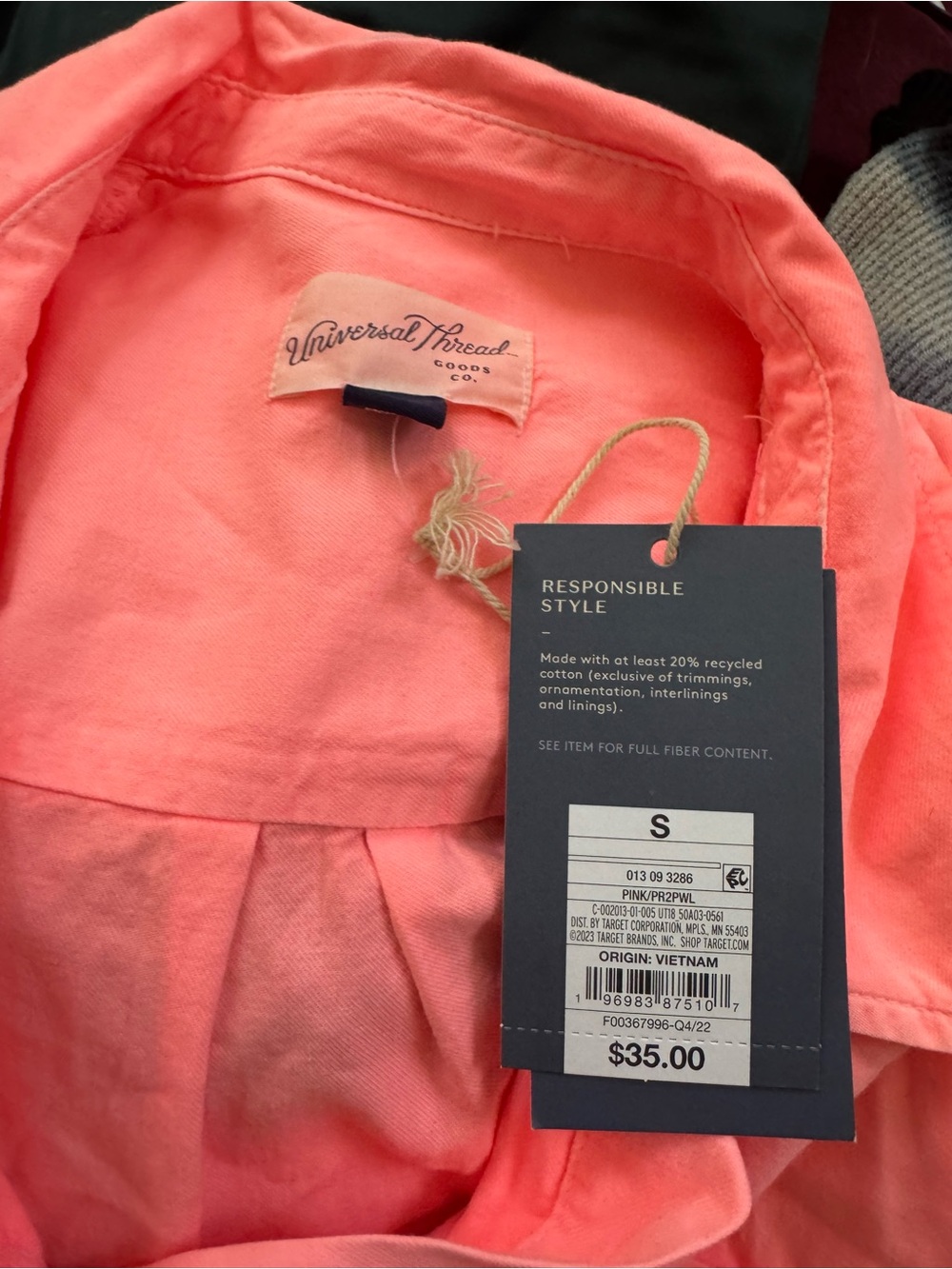 NWT Universal Thread Coral Button-Down Shirt Dress - Picture 3 of 3